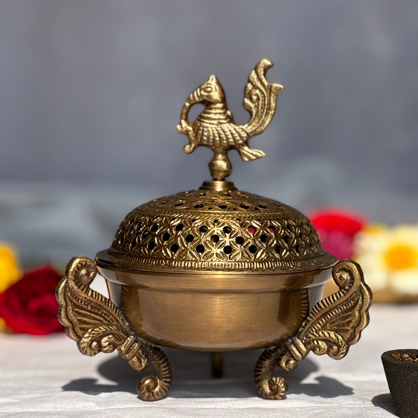 Brass Dhoop Daan with Pecock Lid